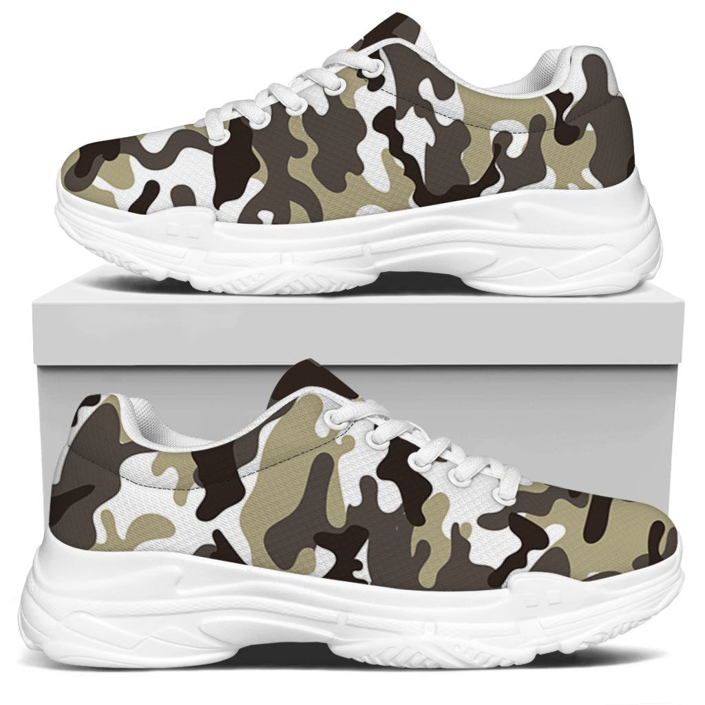 Brown And White Camouflage Print White Chunky Shoes