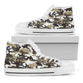 Brown And White Camouflage Print White High Top Sneakers