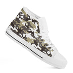 Brown And White Camouflage Print White High Top Sneakers