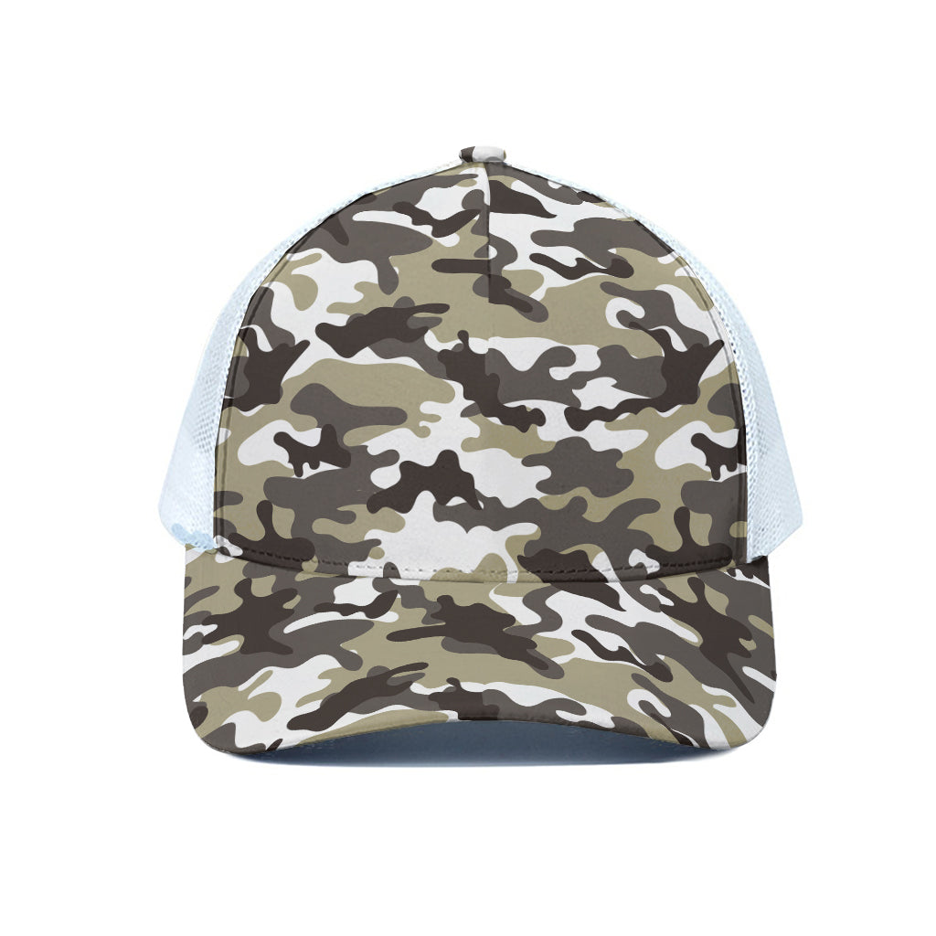 Brown And White Camouflage Print White Mesh Trucker Cap