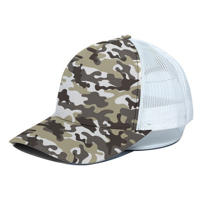Brown And White Camouflage Print White Mesh Trucker Cap