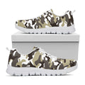 Brown And White Camouflage Print White Running Shoes