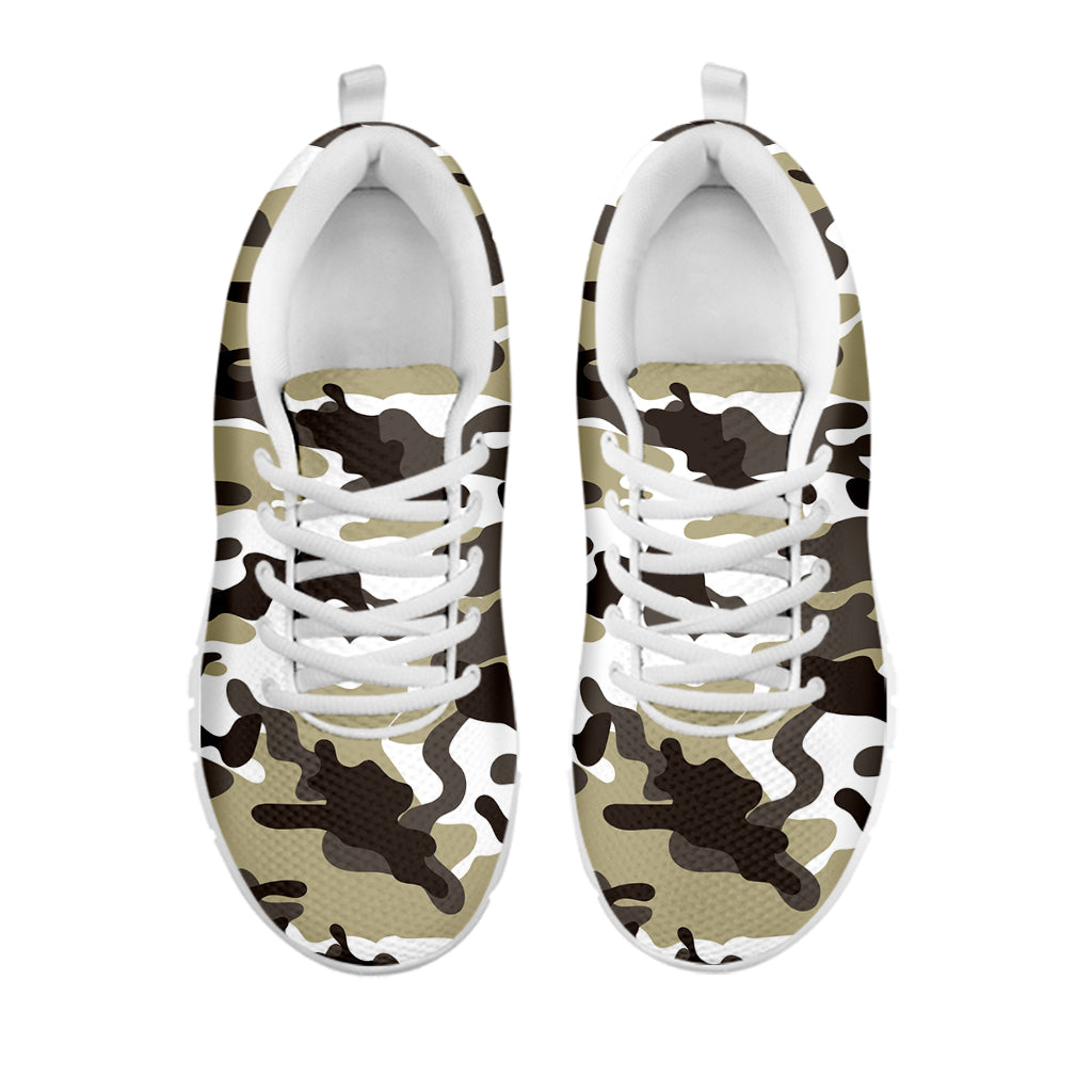 Brown And White Camouflage Print White Running Shoes