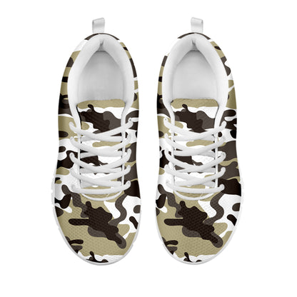 Brown And White Camouflage Print White Running Shoes