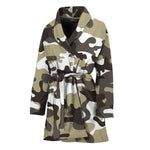 Brown And White Camouflage Print Women's Bathrobe