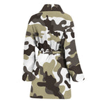 Brown And White Camouflage Print Women's Bathrobe