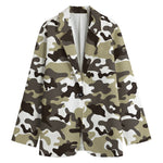 Brown And White Camouflage Print Women's Blazer