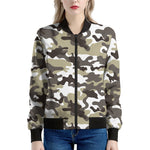Brown And White Camouflage Print Women's Bomber Jacket