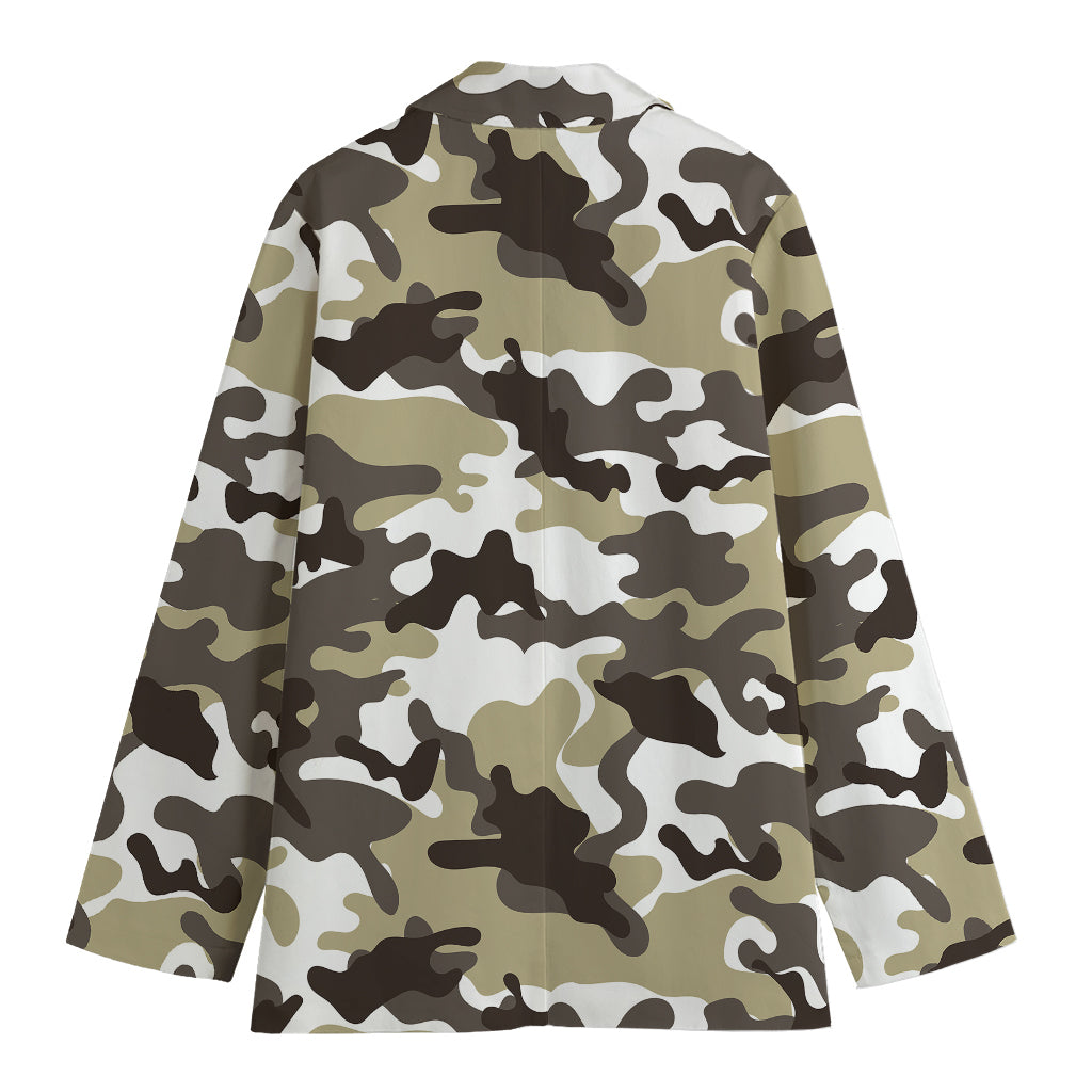 Brown And White Camouflage Print Women's Cotton Blazer