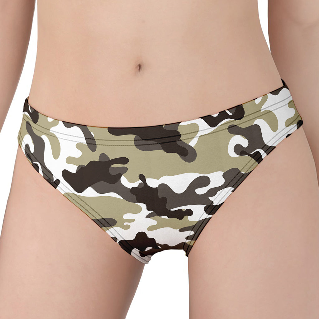 Brown And White Camouflage Print Women's Panties