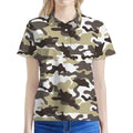 Brown And White Camouflage Print Women's Polo Shirt