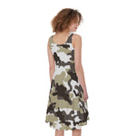 Brown And White Camouflage Print Women's Sleeveless Dress
