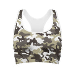Brown And White Camouflage Print Women's Sports Bra