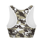 Brown And White Camouflage Print Women's Sports Bra