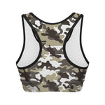 Brown And White Camouflage Print Women's Sports Bra