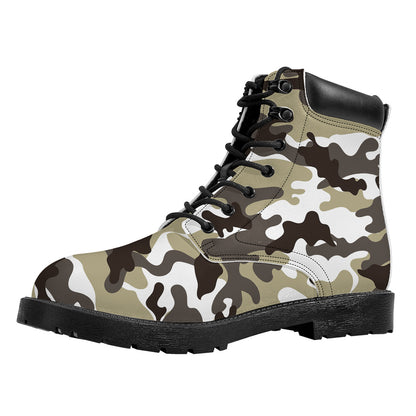 Brown And White Camouflage Print Work Boots