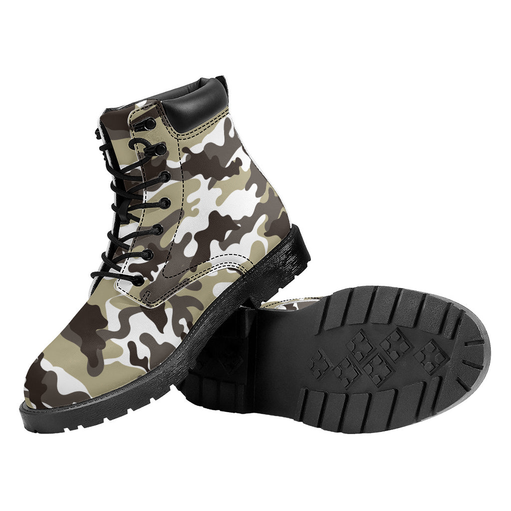 Brown And White Camouflage Print Work Boots