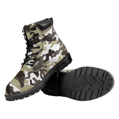 Brown And White Camouflage Print Work Boots