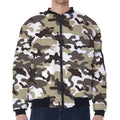 Brown And White Camouflage Print Zip Sleeve Bomber Jacket