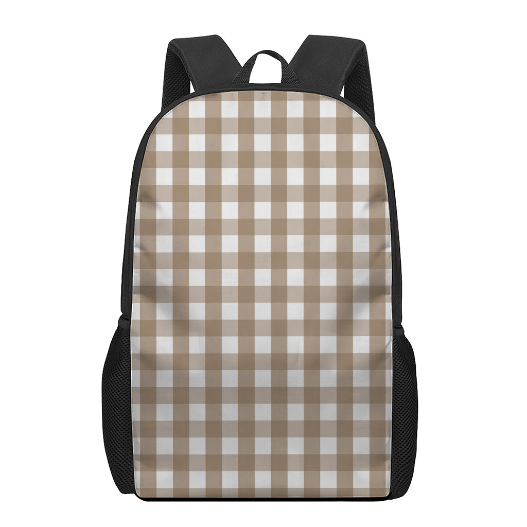 Brown And White Check Pattern Print 17 Inch Backpack