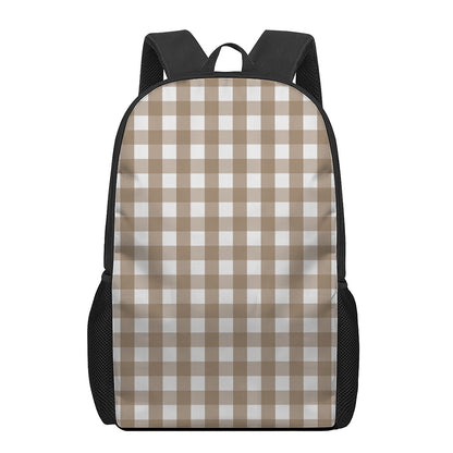 Brown And White Check Pattern Print 17 Inch Backpack