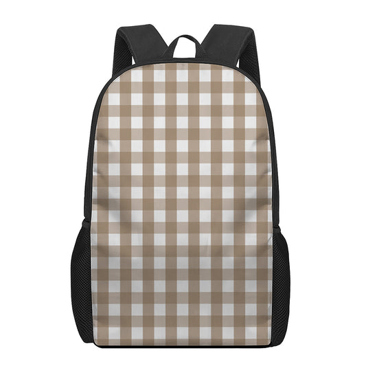 Brown And White Check Pattern Print 17 Inch Backpack