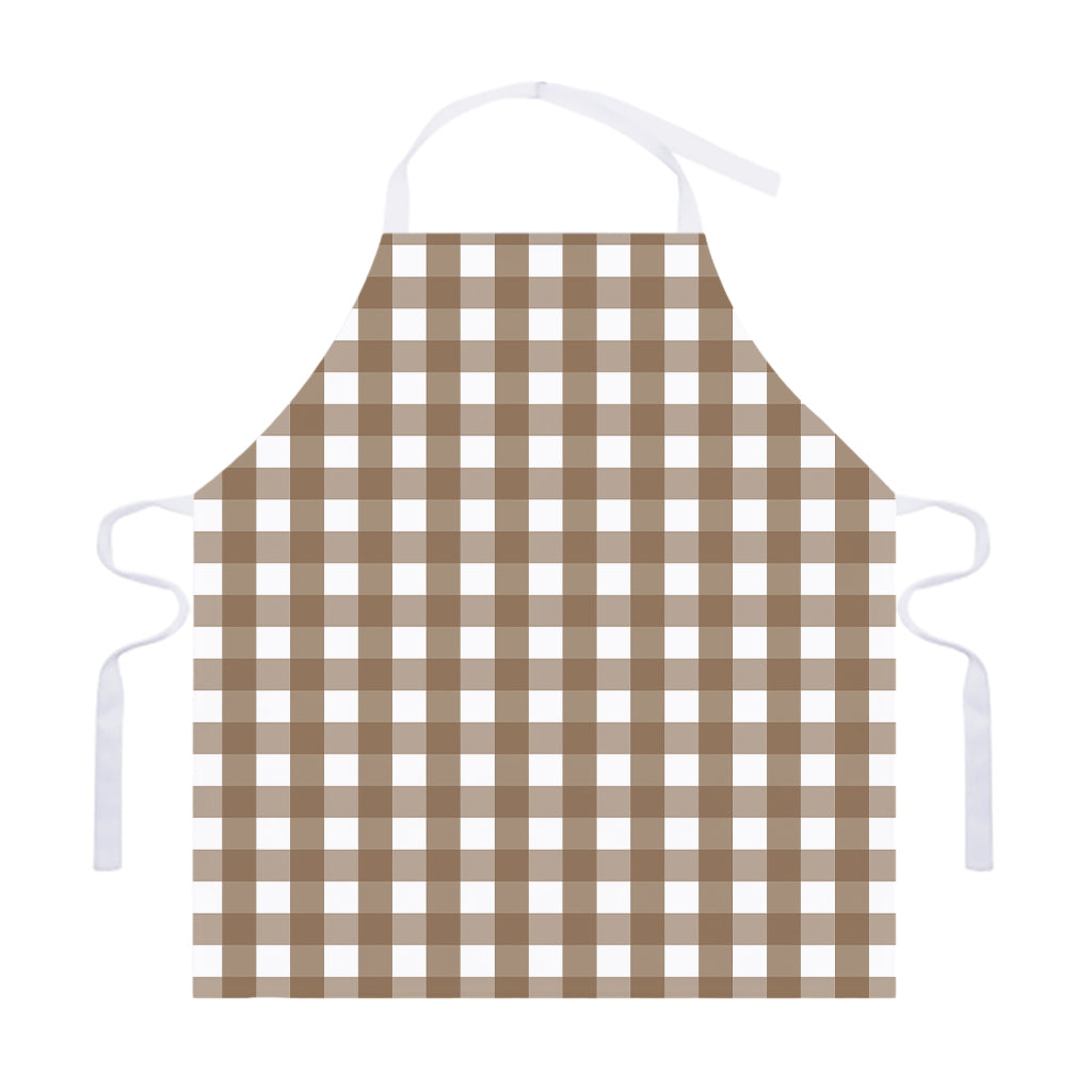 Brown And White Check Pattern Print Adjustable Apron