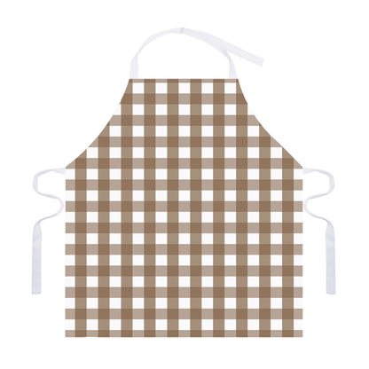 Brown And White Check Pattern Print Adjustable Apron