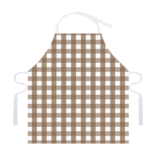 Brown And White Check Pattern Print Adjustable Apron