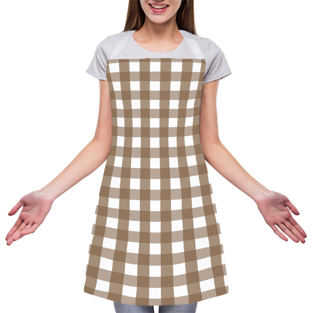 Brown And White Check Pattern Print Adjustable Apron