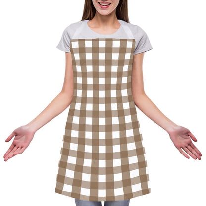 Brown And White Check Pattern Print Adjustable Apron