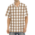 Brown And White Check Pattern Print Aloha Shirt
