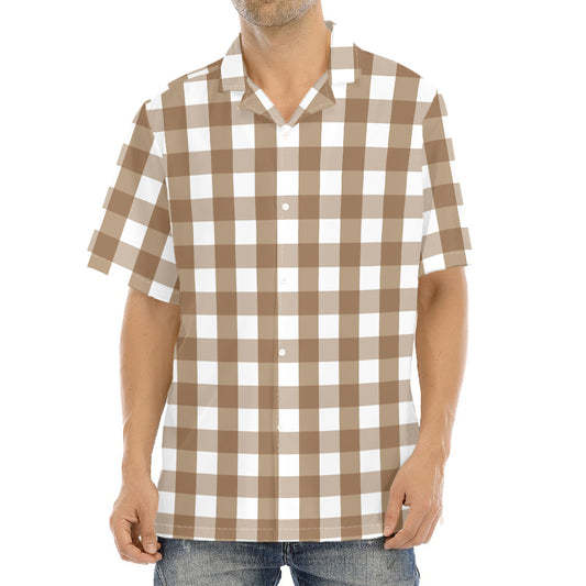 Brown And White Check Pattern Print Aloha Shirt