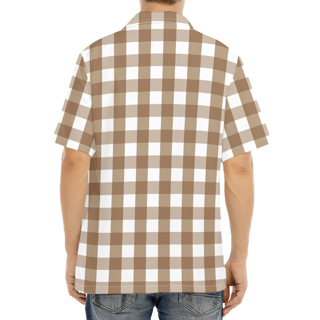 Brown And White Check Pattern Print Aloha Shirt
