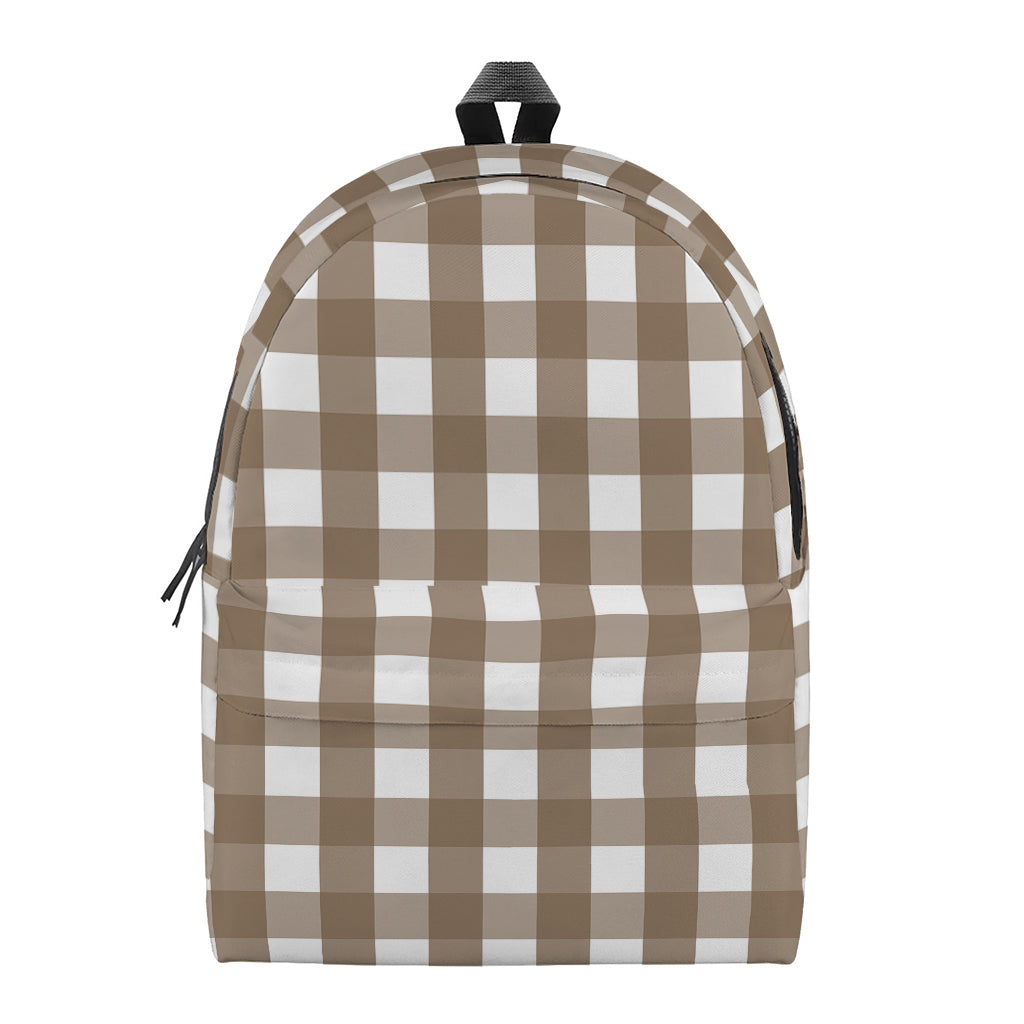 Brown And White Check Pattern Print Backpack