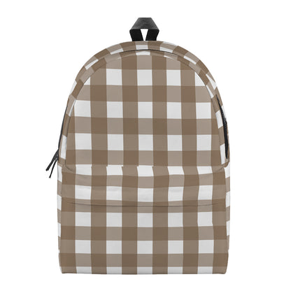 Brown And White Check Pattern Print Backpack
