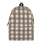 Brown And White Check Pattern Print Backpack