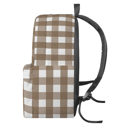 Brown And White Check Pattern Print Backpack