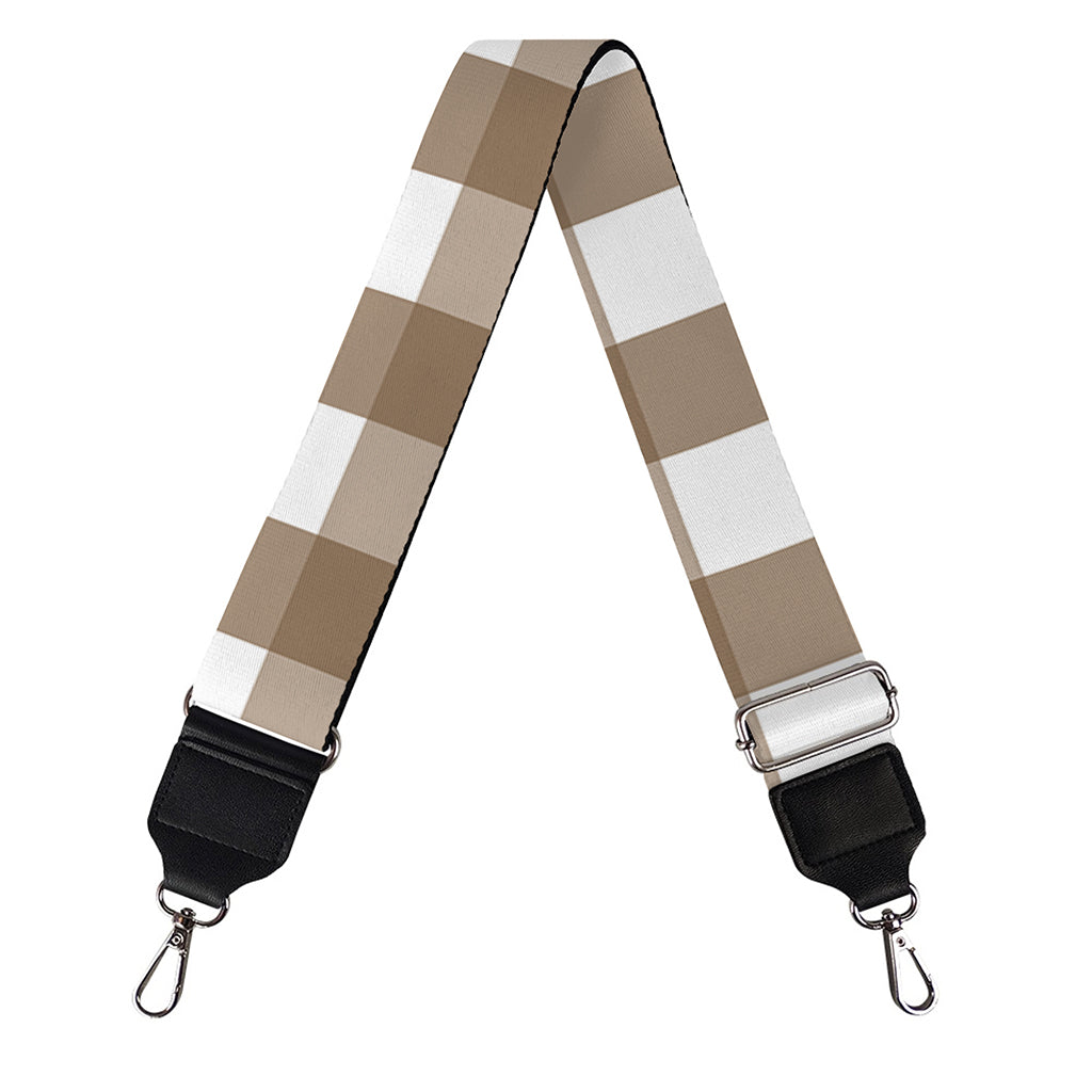 Brown And White Check Pattern Print Bag Strap