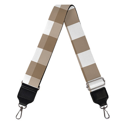 Brown And White Check Pattern Print Bag Strap