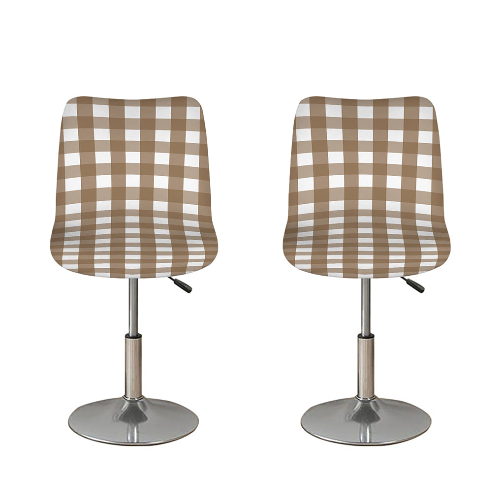 Brown And White Check Pattern Print Bar Stool Covers