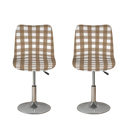 Brown And White Check Pattern Print Bar Stool Covers