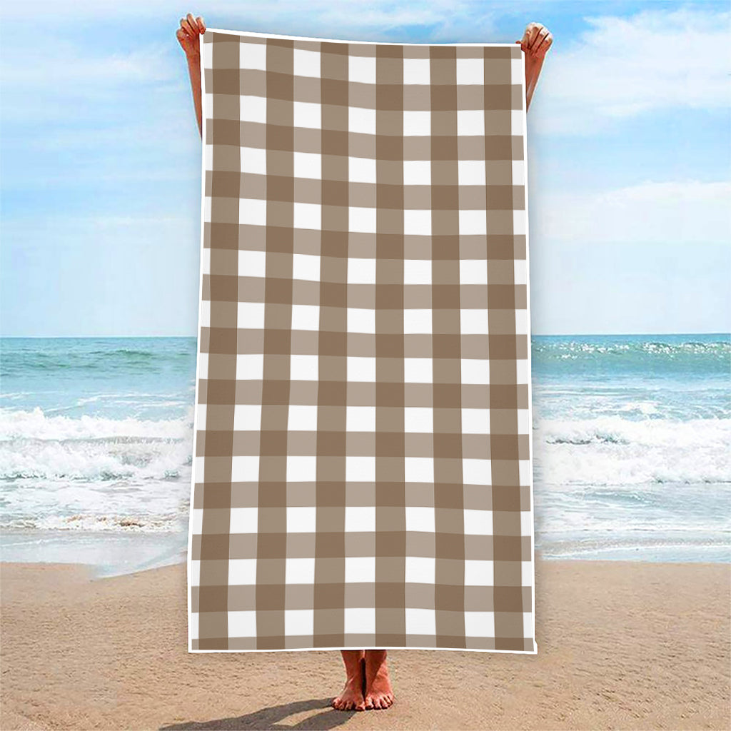 Brown And White Check Pattern Print Beach Towel