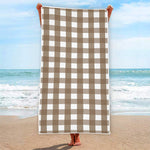 Brown And White Check Pattern Print Beach Towel