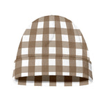 Brown And White Check Pattern Print Beanie