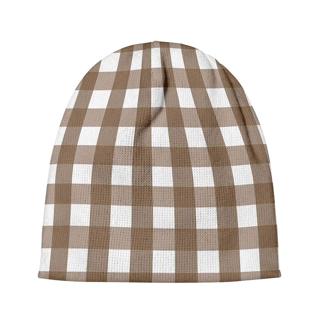 Brown And White Check Pattern Print Beanie