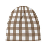 Brown And White Check Pattern Print Beanie
