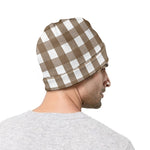 Brown And White Check Pattern Print Beanie