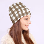 Brown And White Check Pattern Print Beanie