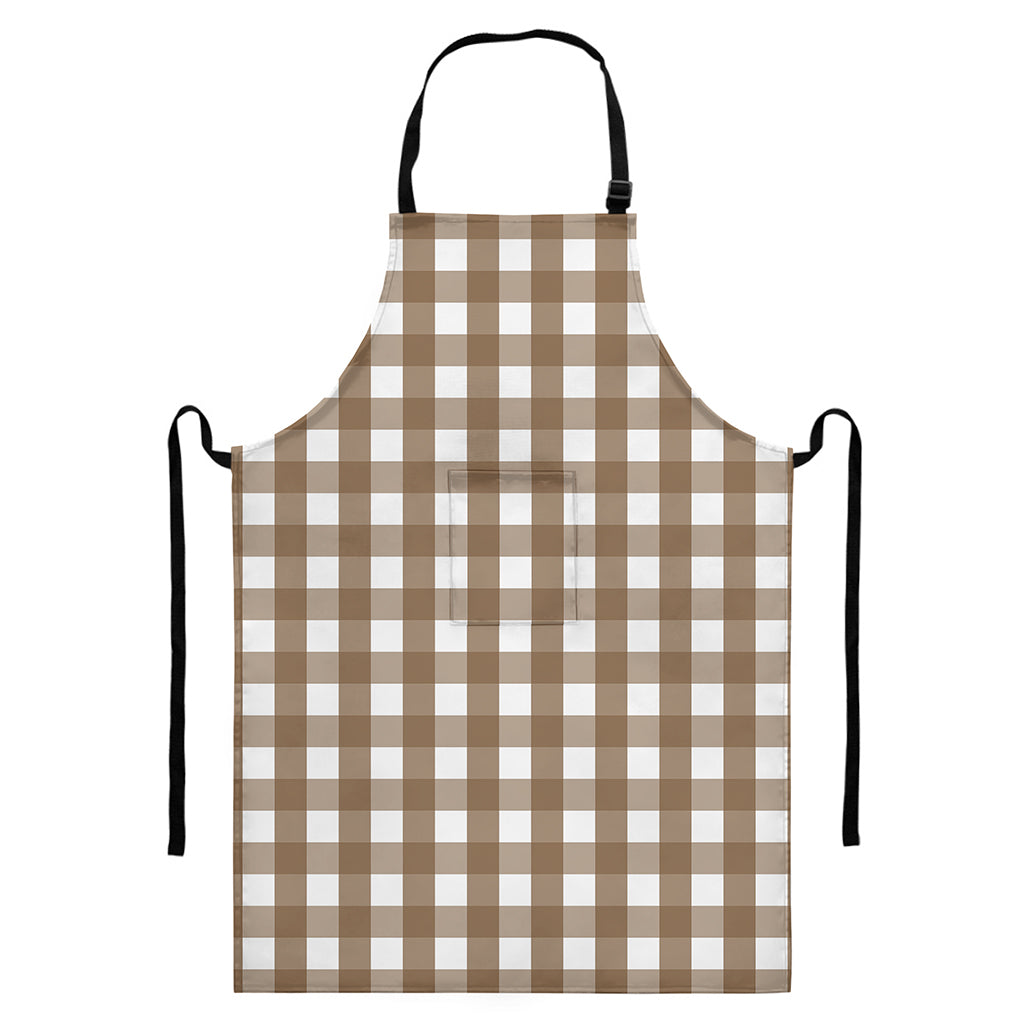 Brown And White Check Pattern Print Bib Apron With Pocket